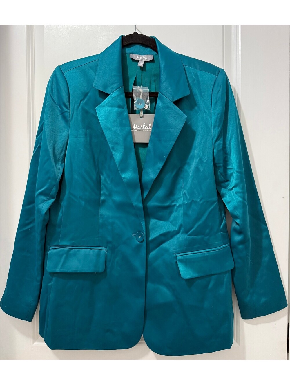 Marled Reunited Clothing Satin Blazer - Teal Green, Size M, NWT